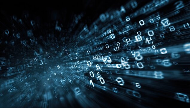 Abstract futuristic background of streaming binary code.