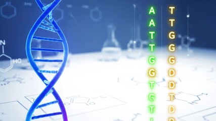 Dynamic DNA Double Helix Structure with Genetic Code Sequence and Chemical Molecules for Advanced Biotechnology Medical Research  Science Innovation - Powered by Adobe