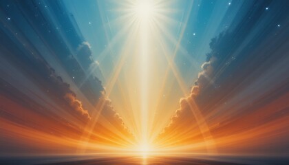 Fototapeta premium Radiant sunrise with vibrant beams of light illuminating the sky in a surreal atmospheric scene