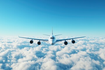 Fototapeta premium Airplane flying above clouds blue sky aviation travel transport illustration