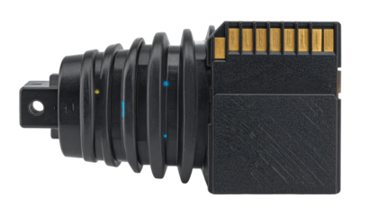 Close-up of a dark-gray electronic device component