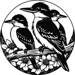 Vector illustration of an old black bird on a branch