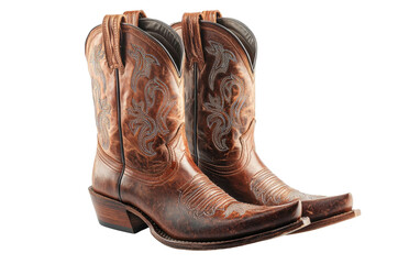 Detailed western cowboy boots with intricate stitching isolated on transparent background