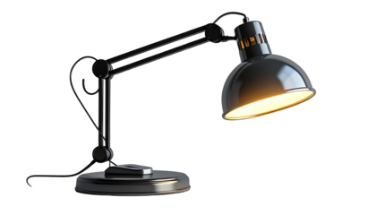 Dark desk lamp, angled perspective