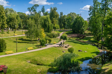 City park in Grodno, Belarus, during a sunny day.
