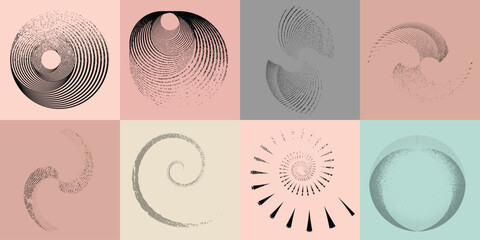 Sprayed black spiral.Graffiti art design . Noise dispersion circle logo . Spray effect .Grunge, grainy, gritty texture . Distressed element .vector 