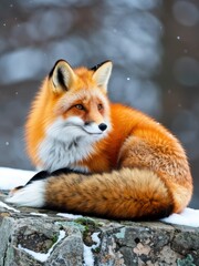 Obraz premium Majestic red fox in snowy forest wildlife photography natural habitat serene winter environment close-up perspective