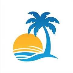 Palm tree with sun beach tropical summer illustration isolated design symbol