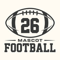 Vector art of mascot football with number 26, american football sport, team logo, athletic symbol, vintage style