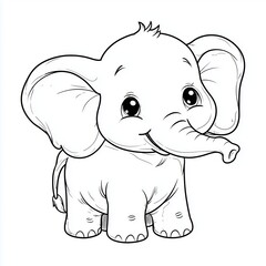Naklejka premium Cute baby elephant animal cartoon illustration black and white drawing symbol