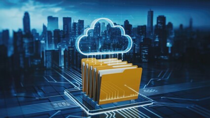 Securely manage your digital assets with cloud storage and organized data folders in a modern city