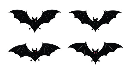 Four spooky silhouette bats flying in a row for halloween decoration and design vector