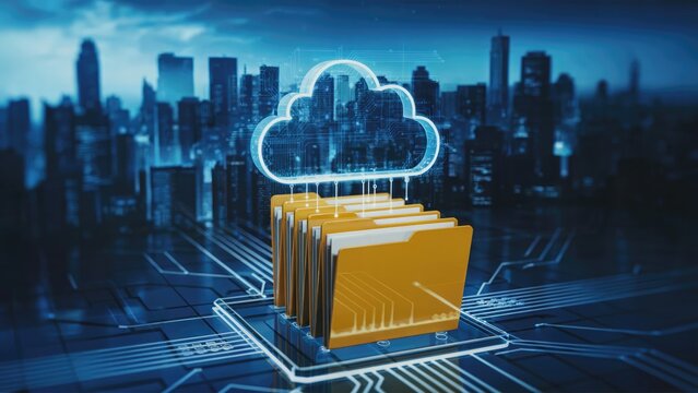 Securely manage your digital assets with cloud storage and organized data folders in a modern city