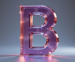 Glowing neon font Letter B 3D render illustration on grey background