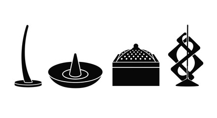 Collection of four silhouette kitchen utensils and gadgets isolated on vector