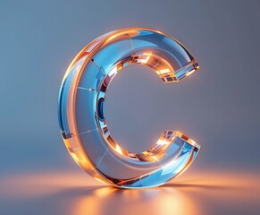 Futuristic glowing blue glass font Letter C. 3D rendering