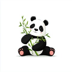 Obraz premium Cute panda bear eating bamboo wildlife animal illustration isolated cartoon design symbol