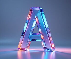 Neon letter A in low poly style on blue background. 3d rendering