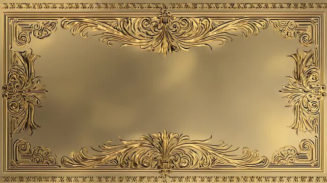 Ornate Golden Frame with Floral and Scrollwork Details, Decorative Border, Elegant Design Element, Luxury Background for Invitations and Graphic Design Projects