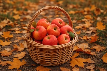 cute autumn basket full of apples. no text. not too yellow, good white balance and not too dark.