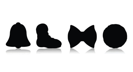 Christmas icons silhouette set festive bell boot bowtie ornament holiday celebration symbols vector