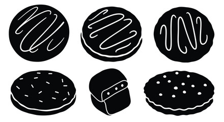 Hand drawn delicious black and white dessert collection sweet treats food art vector