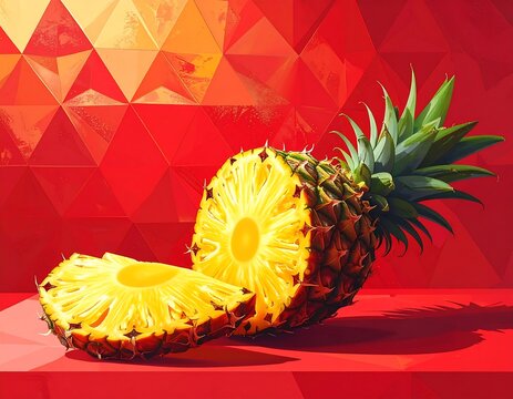 Digital pineapple still life on red background