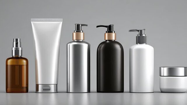 Cosmetic Product Mockup: Assortment of Blank Bottles, Jars, and Tubes for Skincare, Beauty, and Personal Care Packaging
