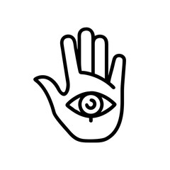Fototapeta premium Evil Eye With Protective Hand Icon Line Art