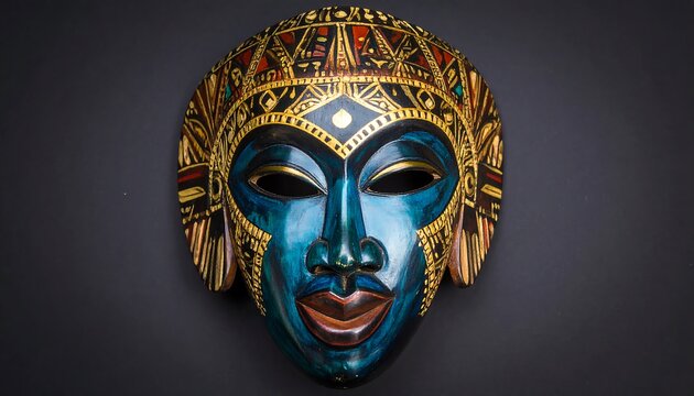 Ornate Blue Wooden Mask