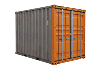 Exterior View of a Gray and Orange Cargo Shipping Container on a White Background isolated on transparent background
