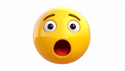 3D-rendered yellow emoji face with wide eyes, raised eyebrows, and open mouth, expressing shock, surprise, or disbelief. Vibrant and playful digital icon ideal for emotional reactions, social media, a