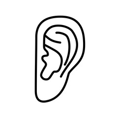 Simple line icon of human ear. Minimal outline design for anatomy, hearing, ENT, medical, and healthcare concept