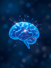 Fototapeta premium blue brain with particle and sparkle artificial intelligence concept transparent background