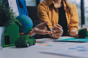 Businessman talks ESG environmental social governance policy for modish business.