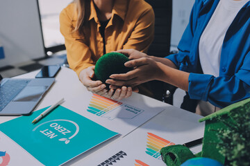 Businessman talks ESG environmental social governance policy for modish business.