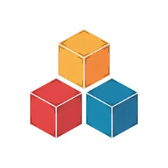 Vibrant 3D rendering of three simple, solid cubes