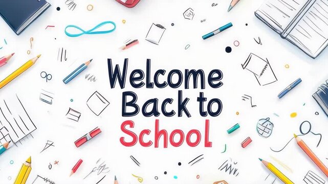 Welcome back to school concept with stationery and supplies on white background. Back to School, School Season, First Day of School - Education Supplies, Academic Year Beginning