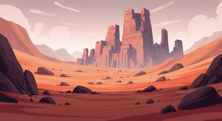 Desert Ruins Landscape Illustration.
