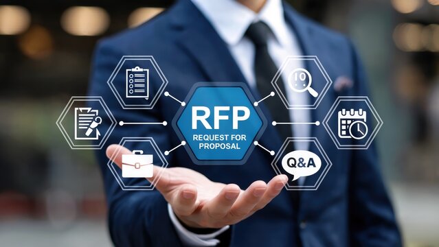 Unlock project success with this RFP Request for Proposal graphic, streamlining procurement and Q&A processes.