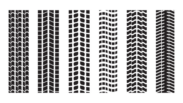 Tire Track Pattern Set Isolated on White Background