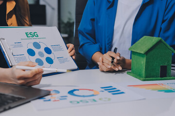 Businessman talks ESG environmental social governance policy for modish business.