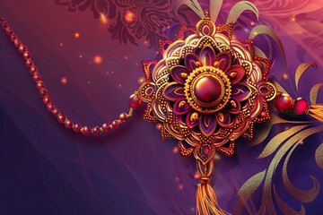 Fototapeta premium Greeting card with holiday composition for happy celebrate Raksha Bandhan, abstract vivid composition consists of fictional unreal fantastic vision on background for diverse creative work