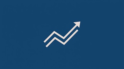 A minimalist graphic illustration of an upward trending arrow composed of two parallel lines against a solid blue background.