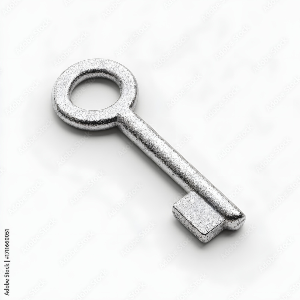 Poster 3d key with metallic texture, isolated floating with shadow, minimal look
