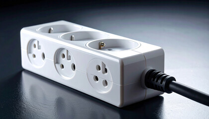 Modern white power strip with multiple outlets and black cord for convenient electrical connections