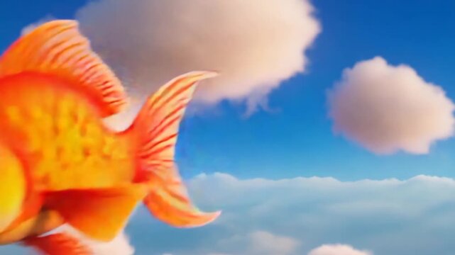 animated gold fish flying  in the sky