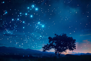 Fototapeta premium Abstract composition with empty starry sky for zodiac sign symbol
