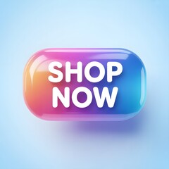 3D Glossy “Shop Now” Button – Colorful Gradient CTA for E commerce and Web Banner,Glassmorphism Jelly UI Button with “Shop Now” Text – Online Shopping Promo,