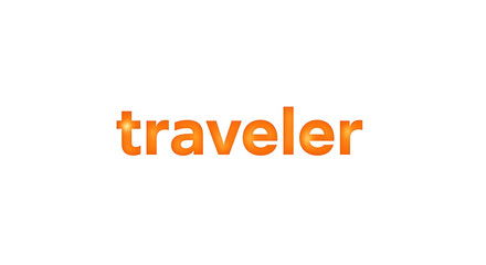 Vibrant orange 'traveler' text with a glowing sparkle, symbolizing adventure and exploration